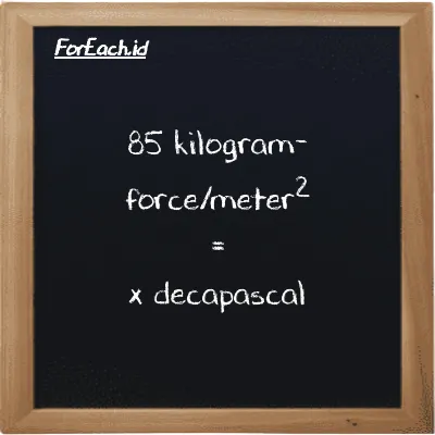 Example kilogram-force/meter<sup>2</sup> to decapascal conversion (85 kgf/m<sup>2</sup> to daPa)